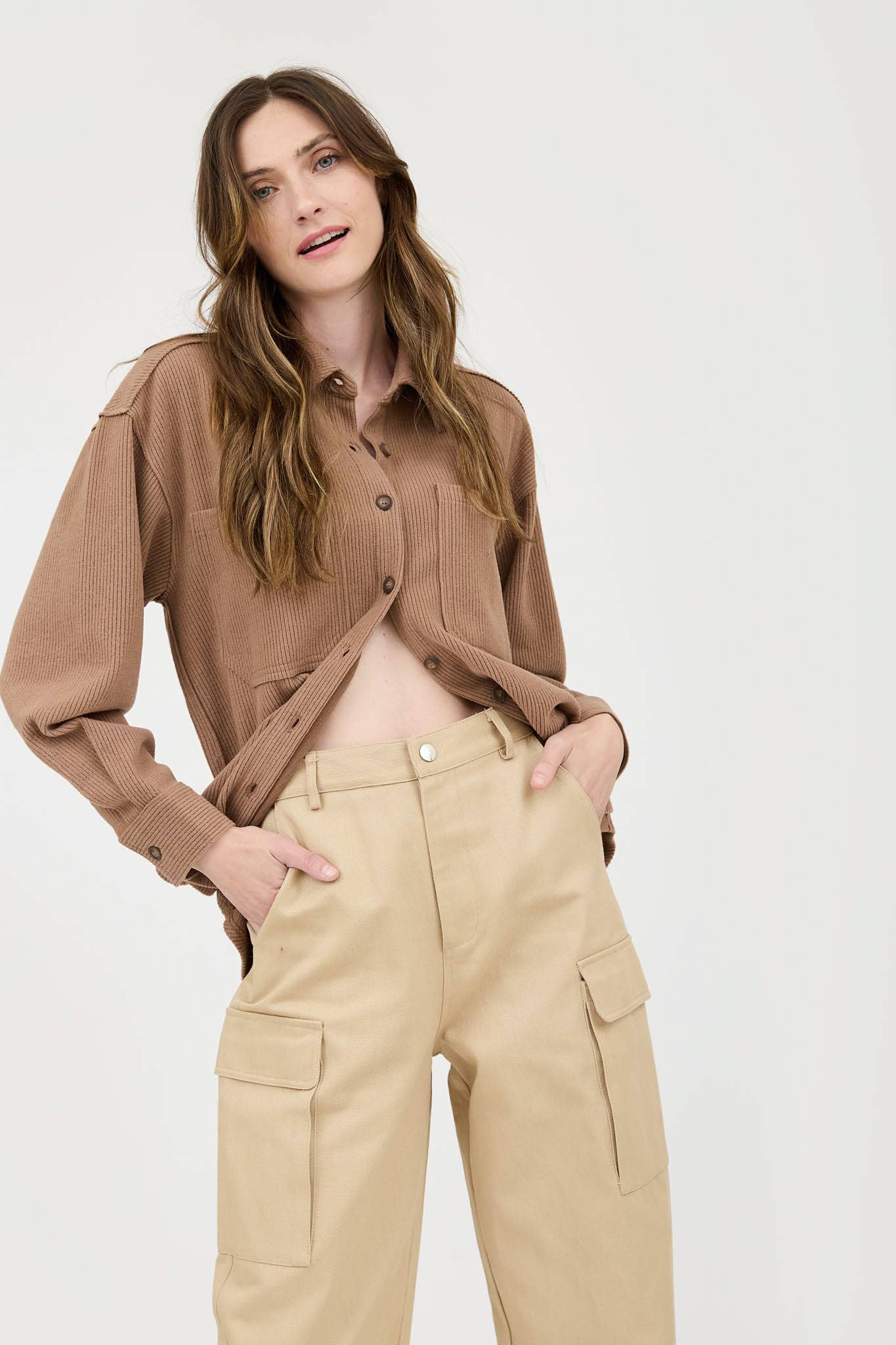 Blu Pepper - Wholesale Knit Top - Women's - RIB KNIT EXPOSED SEAM BUTTON UP TOP22