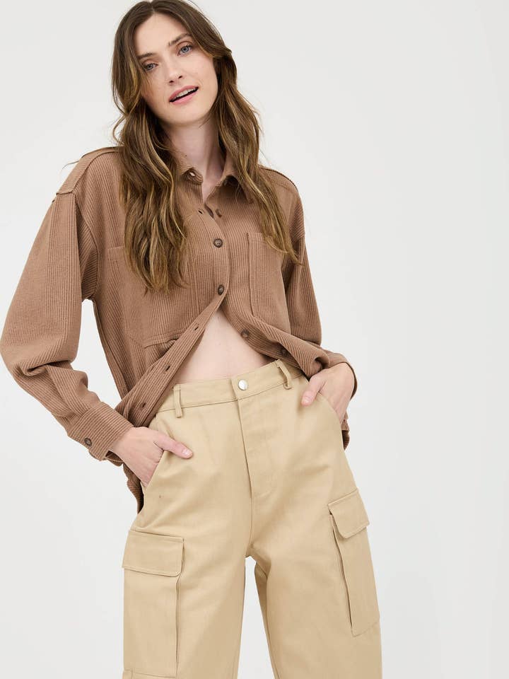 Blu Pepper - Wholesale Knit Top - Women's - RIB KNIT EXPOSED SEAM BUTTON UP TOP22