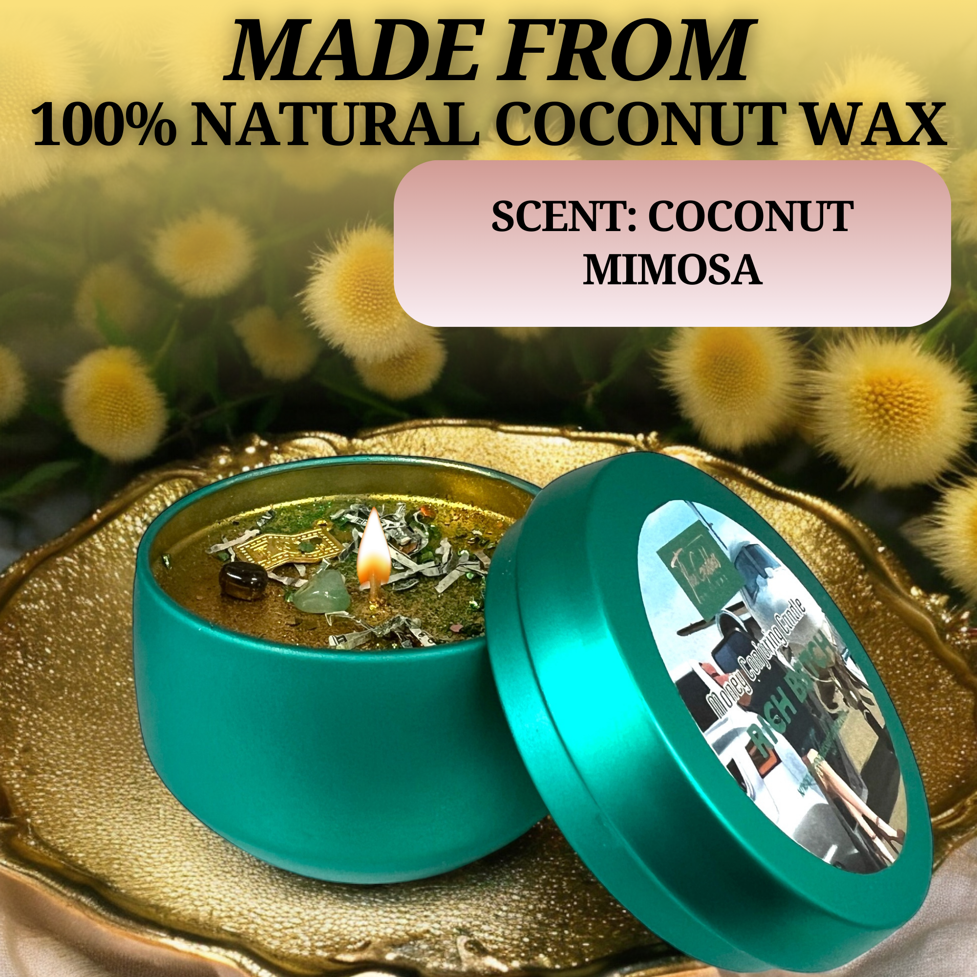 Green Rich B$tch Magic Money Spell Candle for wholesale on Faire2