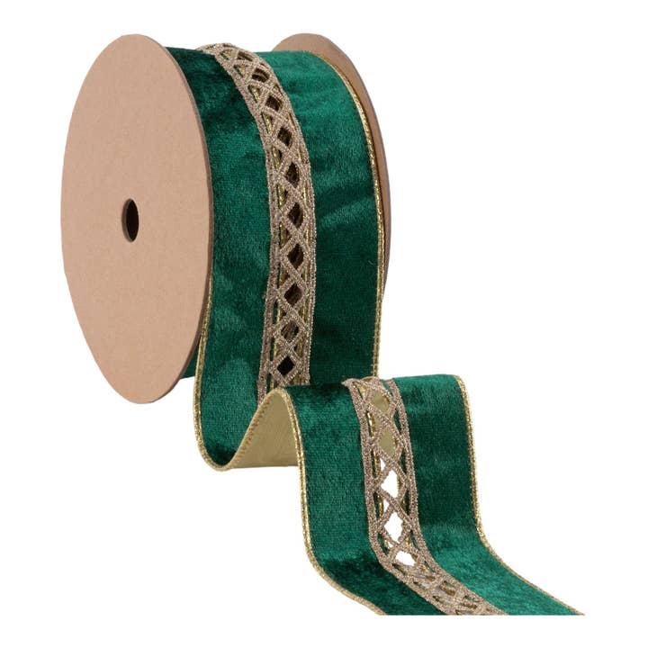 LA Ribbons Wholesale - Wholesale Ribbon - Gift Wrapping - Wired Velvet Criss-Cross Jeweled Ribbon 10yd Roll3