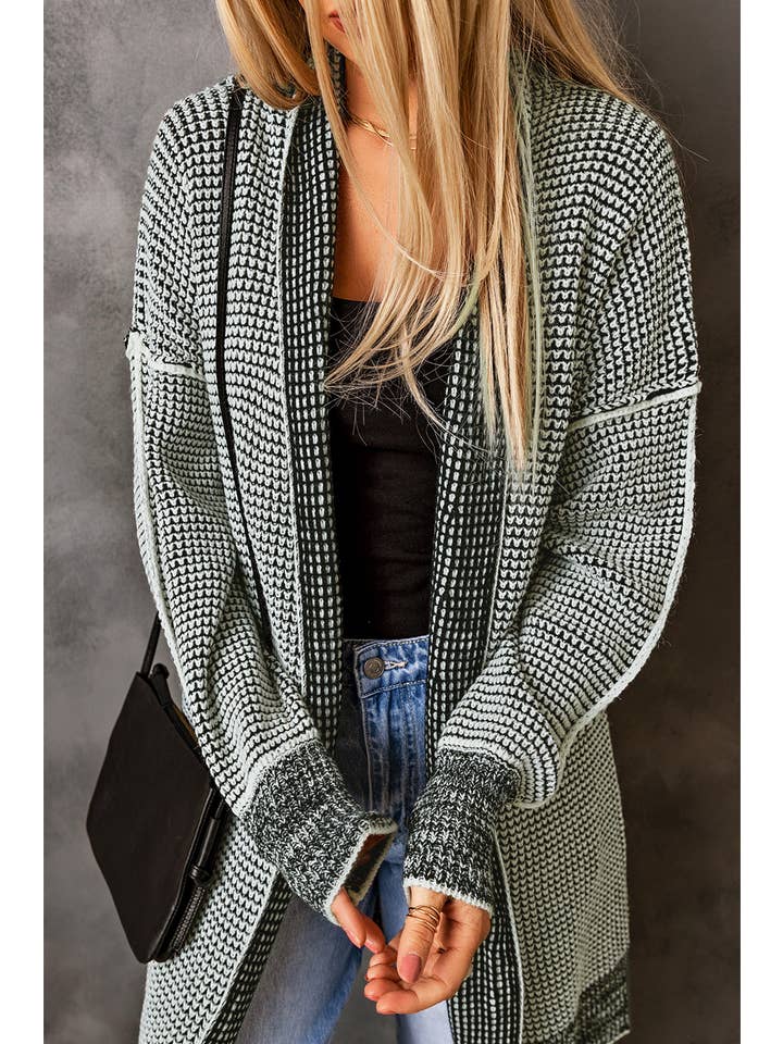 1 the Woman - Wholesale Cardigan - Women's - Plaid Knitted Long Open Front Cardigan - 8 Colors