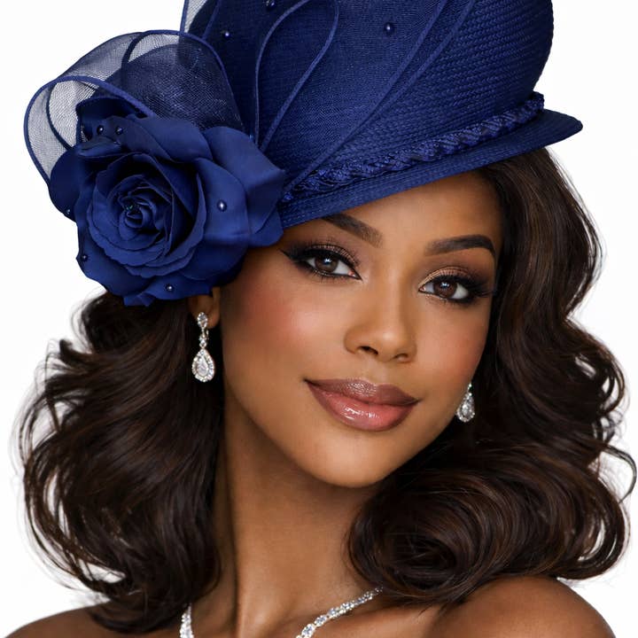 T031- Women’s Dress Hat with Floral Accent & Rhinestone for wholesale by Maspros