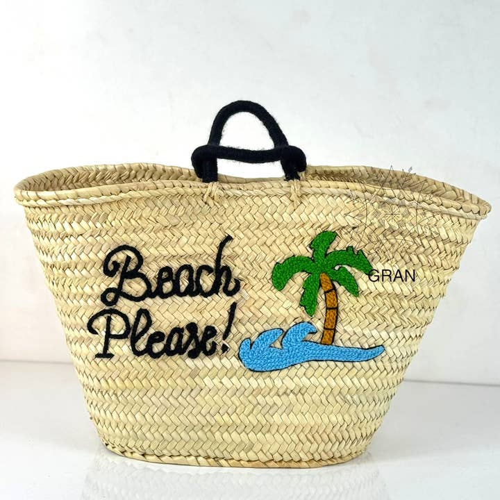 Handwoven Straw Beach Bag with Palm Tree Embroidery for wholesale by Gran Wholesale