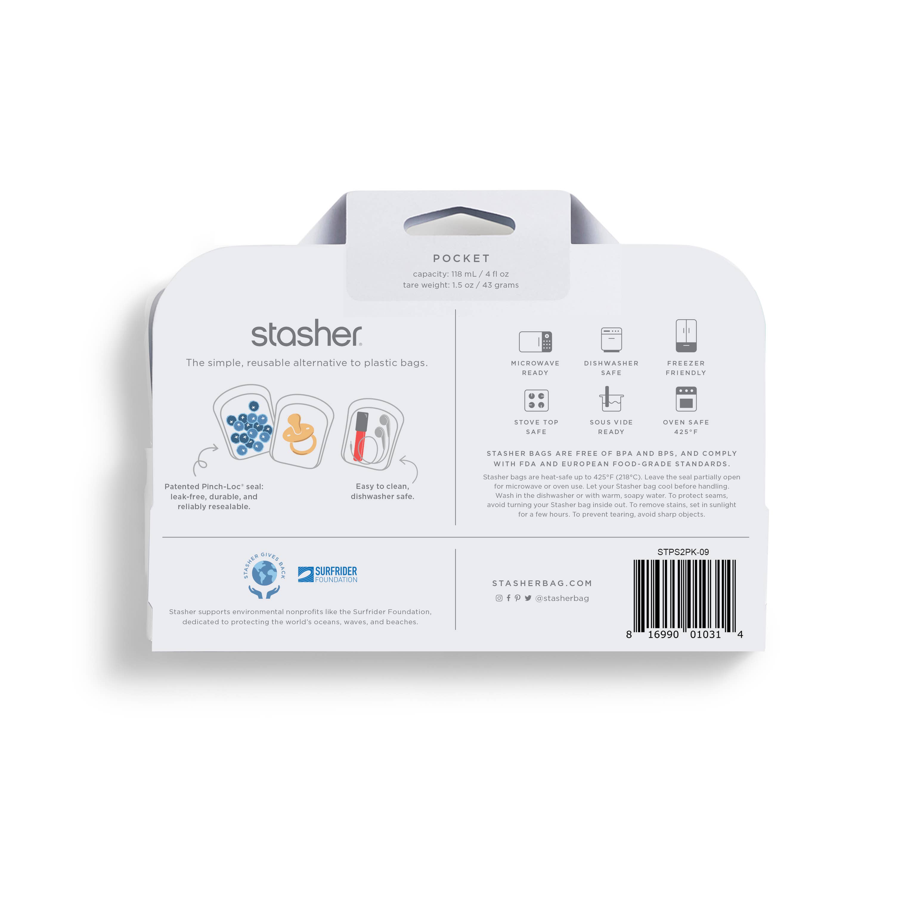 Stasher - Wholesale Food Storage Wrap/Bag - Pocket 2-pack (1 Clear + 1 Deep Ocean)1