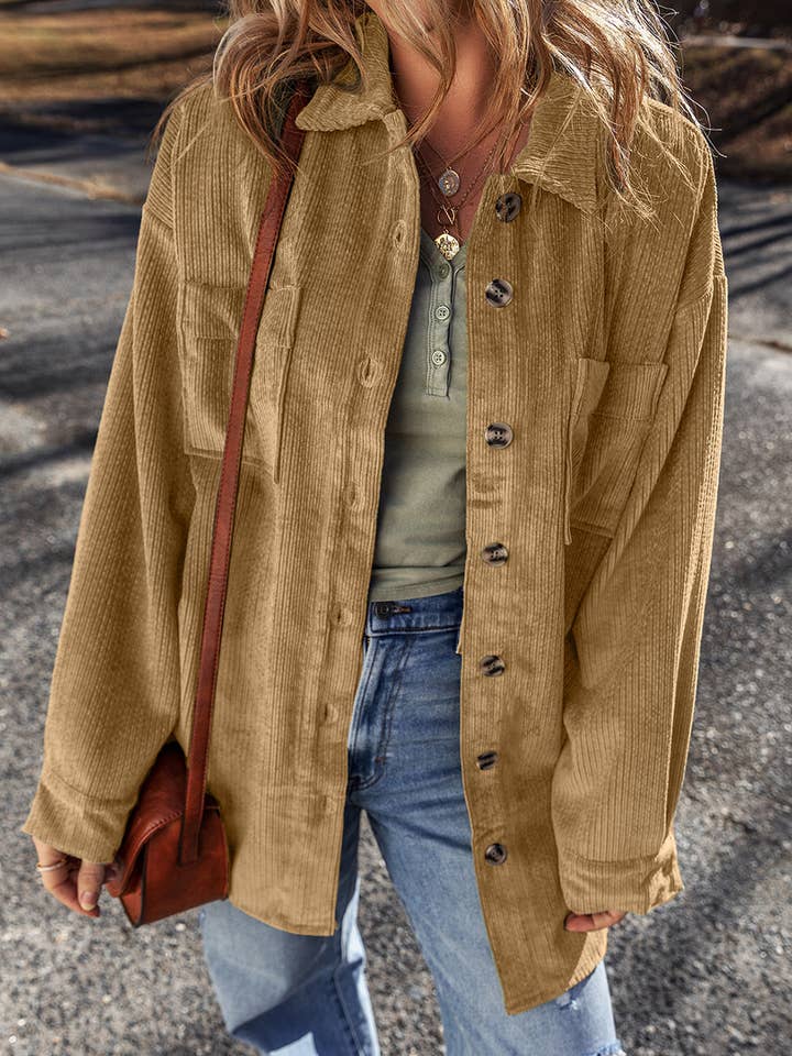 Giuliana Patched Up Corduroy Shacket for wholesale by Threaded Pear