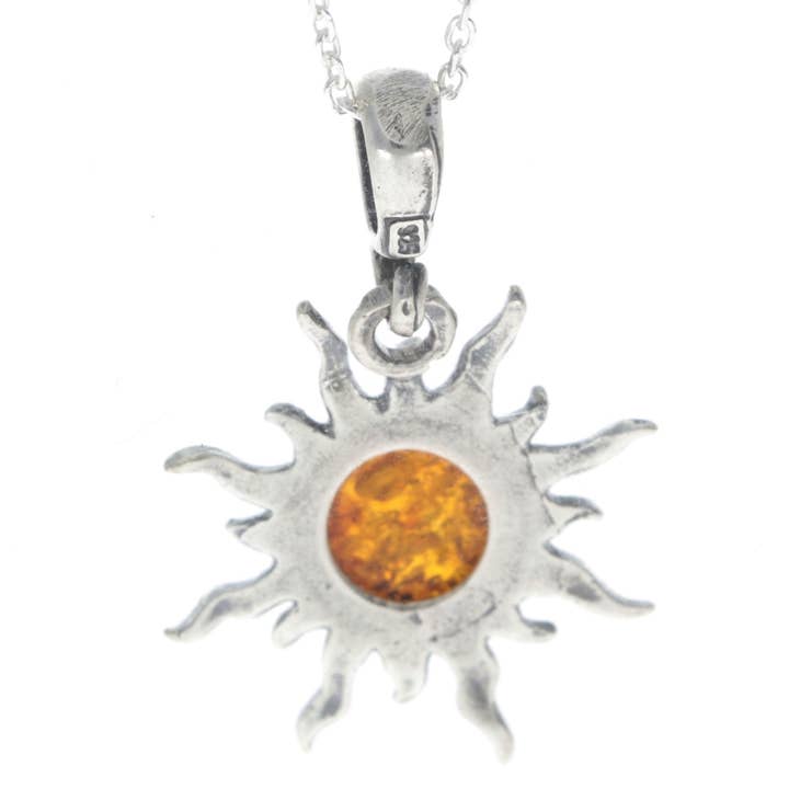 SilverAmber Jewellery - Wholesale Individual charm/pendant - 925 Sterling Silver Sun Pendant with Baltic Amber - 17643