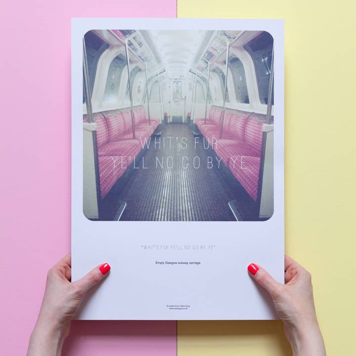 Scottish Banter Print Empty Subway Car for wholesale by Neon Gray