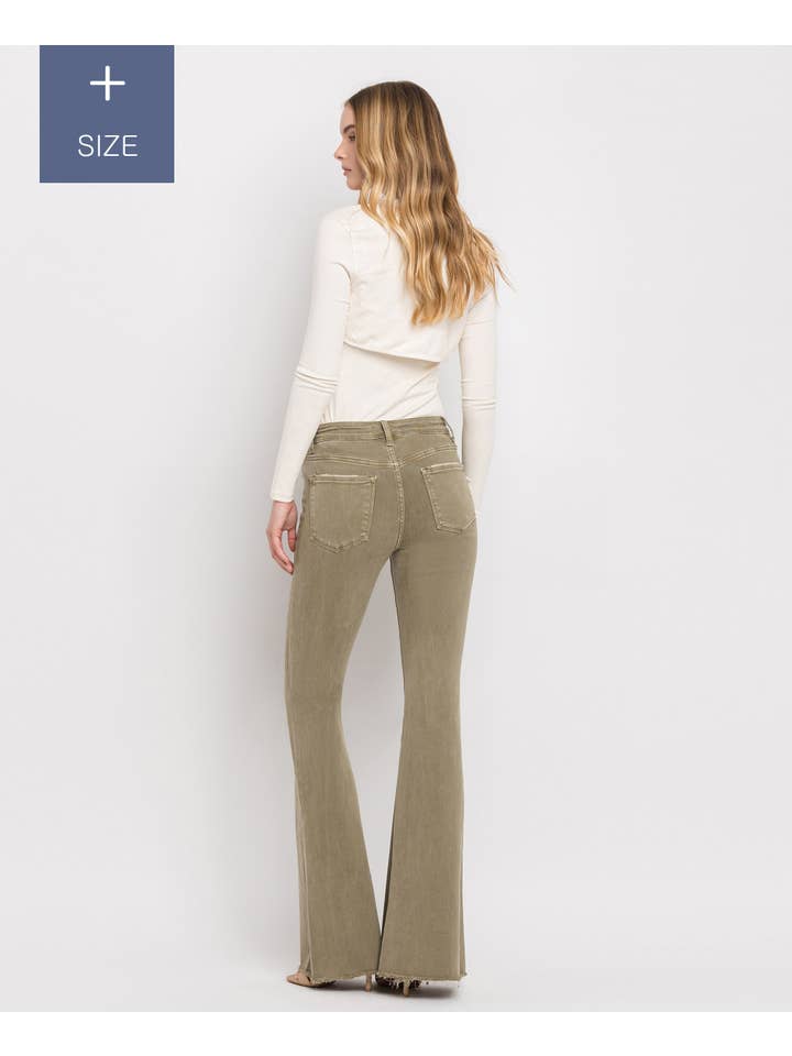 COVERT GREEN PLUS SIZE HIGH RISE SUPER FLARE JEANS V3084CG-P for wholesale on Faire6