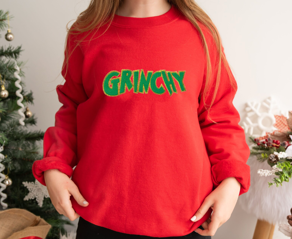 Exclusive Thredz - Vente Sweat-shirt à imprimés – femme - GR 🎄 NCHY (Patch en chenille avec paillettes dorées)2