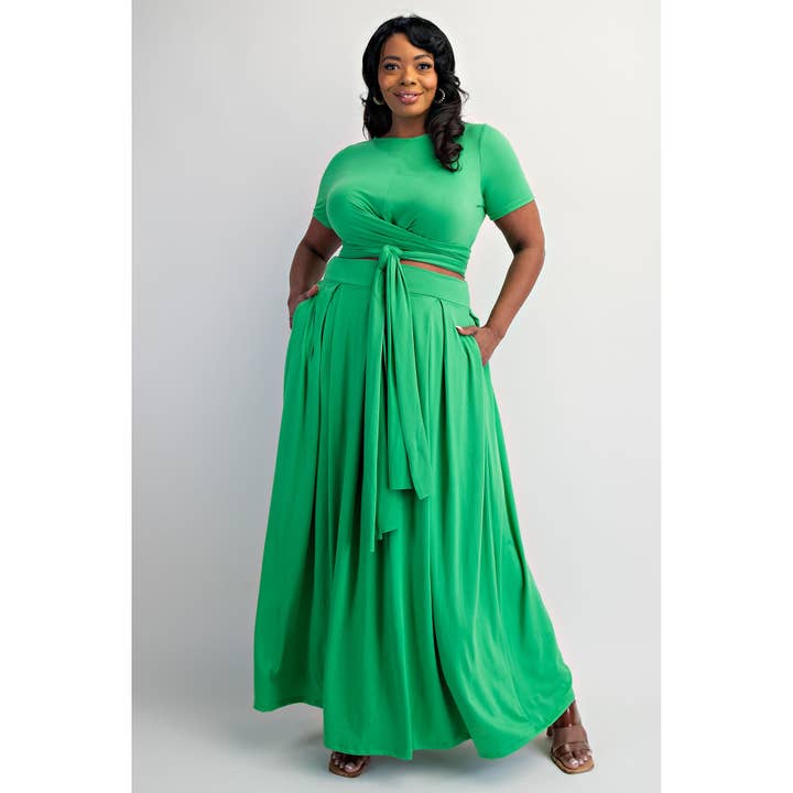 PLUS SIZE SOFT KNIT WRAP AROUND TOP MAXI SKIRT SET for wholesale by The Curve LA