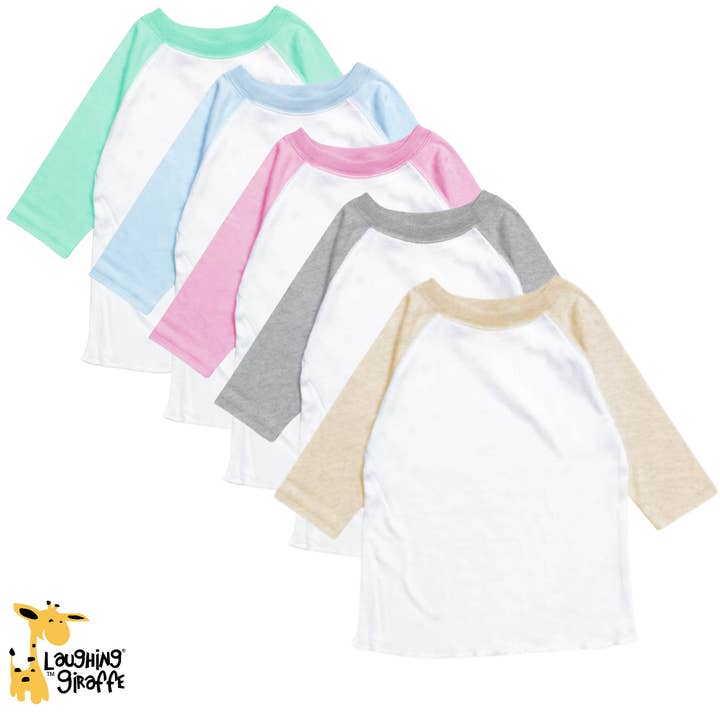 Blank Kids Youth Toddler Raglan Baseball T-Shirt Unisex DIY for wholesale by Laughing Giraffe
