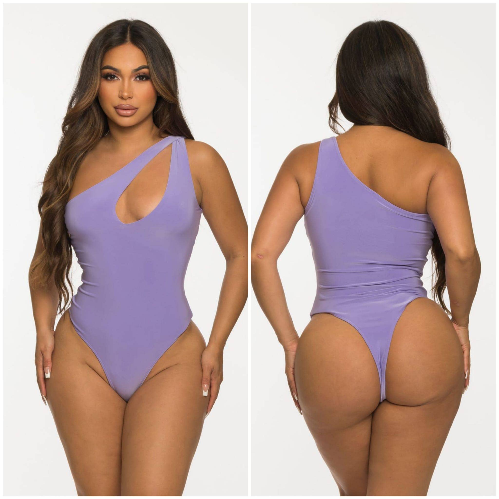 Uptown Apparel - Wholesale Bodysuit - Women's - J7247 One Shoulder Cut Out Lined Bodysuit6