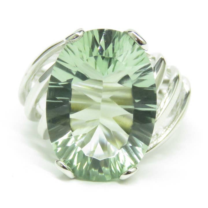 6445S Green Amethyst Millennium Cut Sterling Silver Ring for wholesale by Twan Kee Jewelry