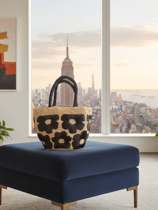 Eva Embroidered Flower Crochet Straw Basket Handbag for wholesale by Shebobo