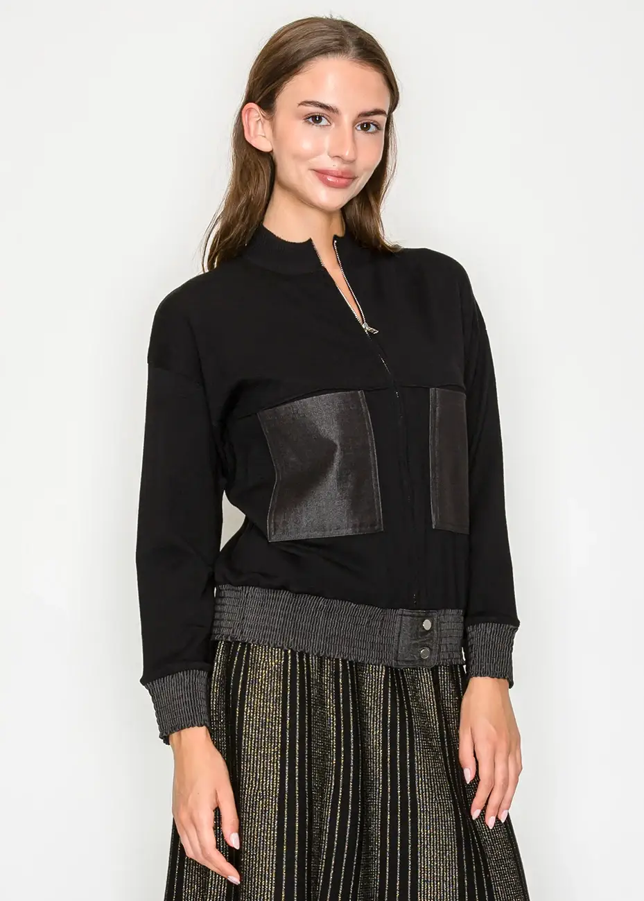 Yal New York – Cardigan - Mulher por atacado – Casaco de Malha Preto com Fecho éclair2