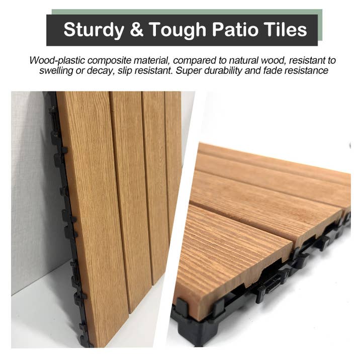 Orange County Decor - Wholesale Outdoor Ornament/Decor - Wood Plastic Composite Deck Tiles Set Of 20Pcs, Diy Interlocking Decking Tiles, Floor Tile, Durable, Maintenance, Waterproof, Indoor Outdoor, 12X12In Wood Color Wood Modern Plastic Wood Plastic