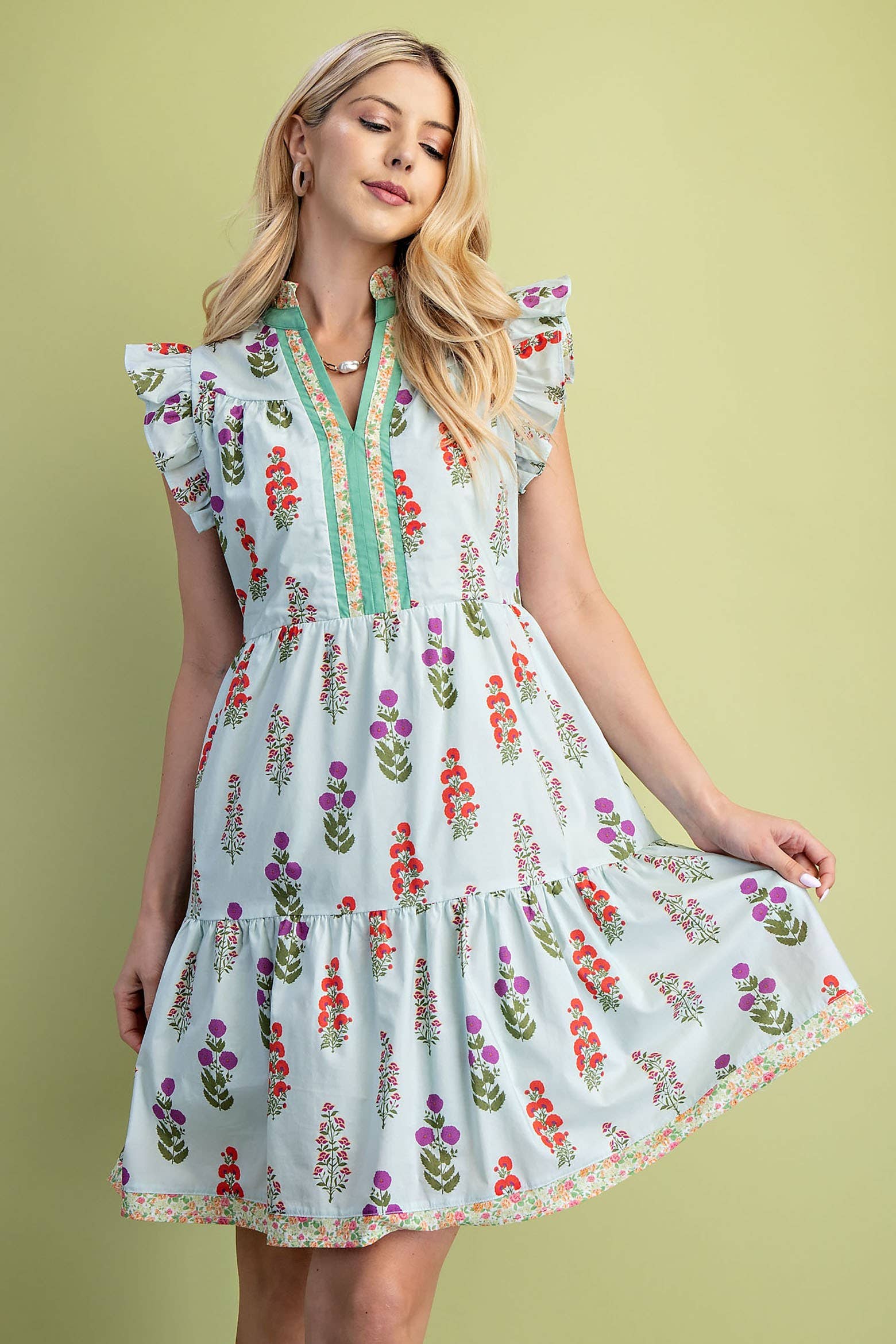 Vanilla Monkey - Wholesale Dress - Women's - Floral Ruffle Sleeve Mini Dress0