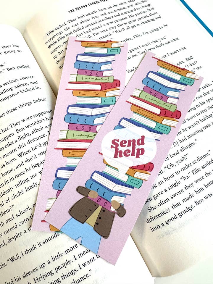 Funny Bookmark - Send Help, Too Many Books for wholesale by Bluebury Creative