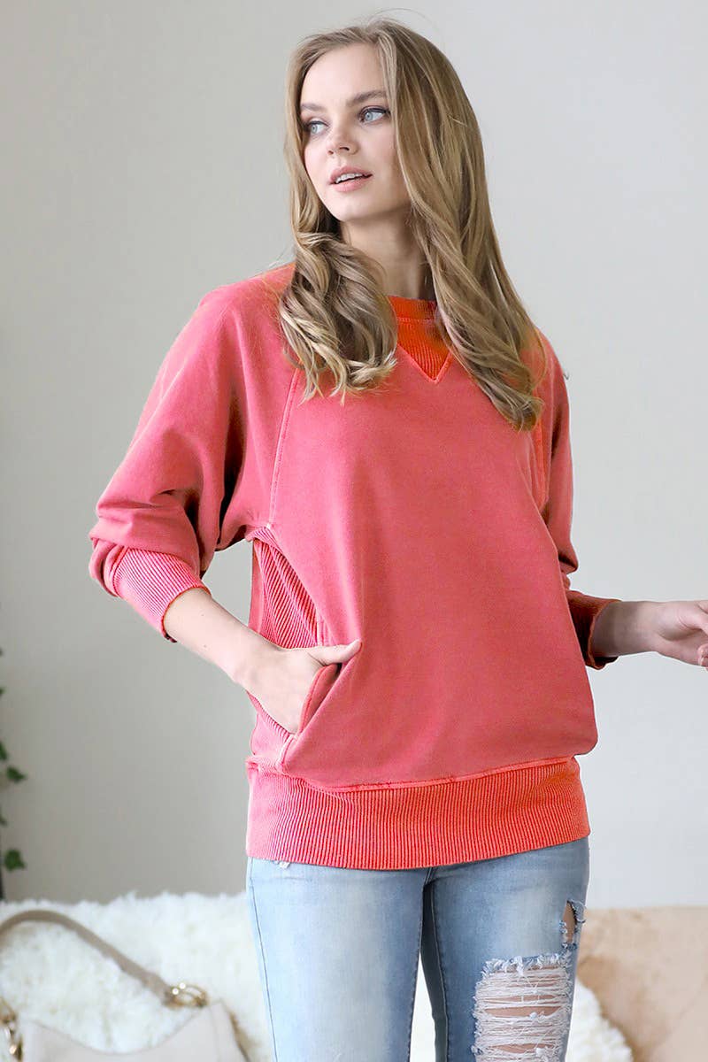 42POPS - Wholesale Sweatshirt - Women's - `.Washed French Terry Pullover With Side Pockets25