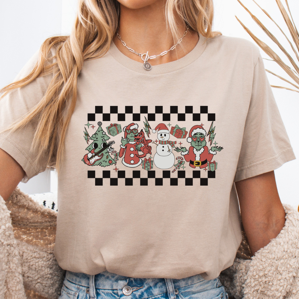 Boho Bloom Emporium - Wholesale T-Shirt (Graphic) - Women's - Monster Christmas Shirt, Retro Holiday Cartoon Graphic Tee0