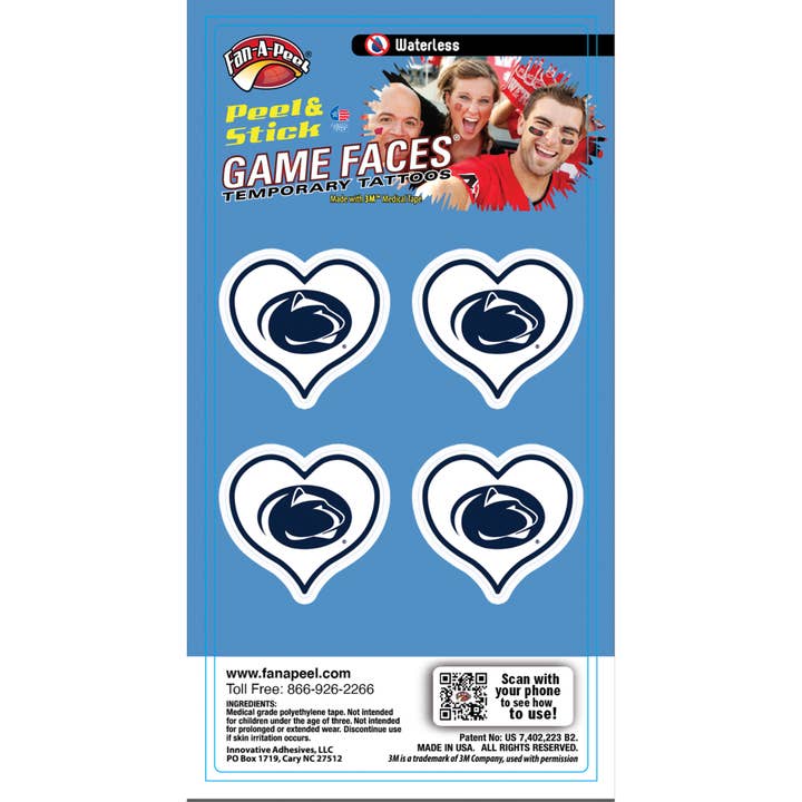 Fanapeel / Gamefaces - Wholesale Temporary Tattoo - Penn State Game Faces® Temporary Tattoos