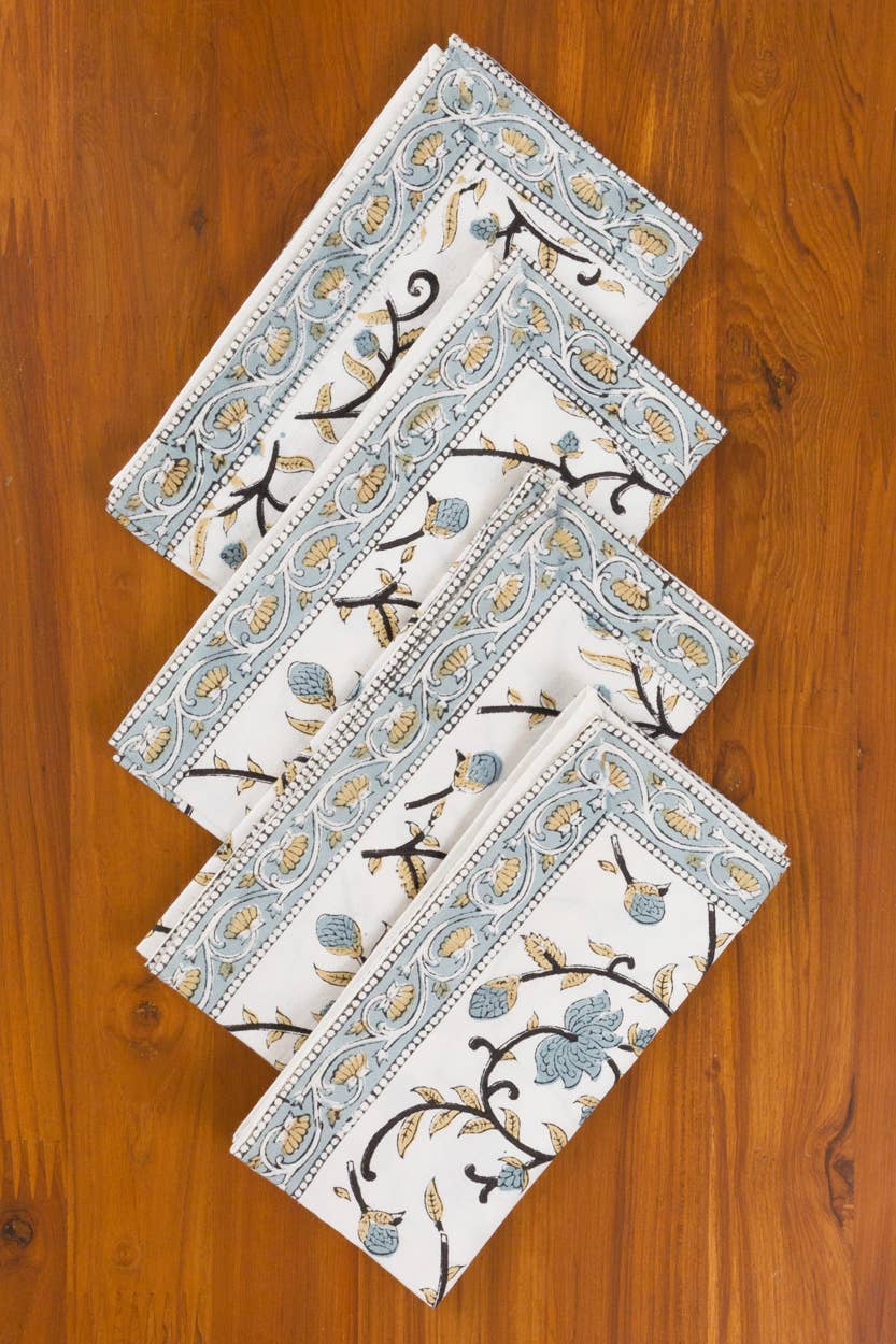 Sevya Handmade – wholesale Dinner & cloth napkin – Silver Floral Napkin Set4