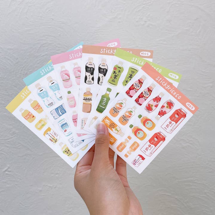 Japanese Drink Sticker Sheets for wholesale by StickyRiceCo