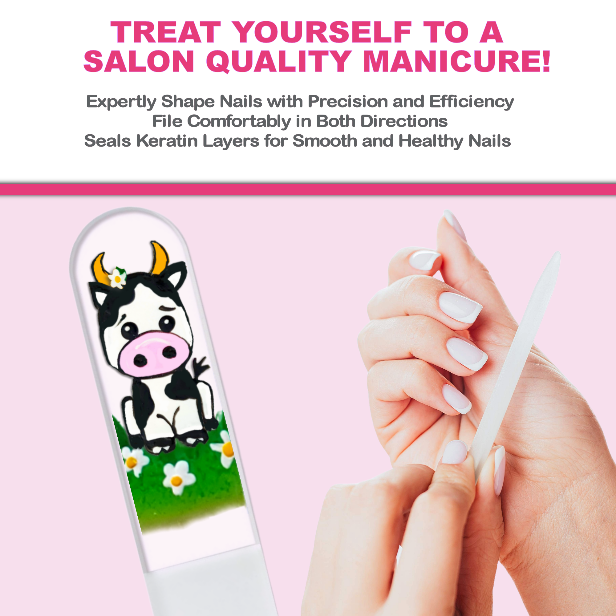 Classy Nail Files - Wholesale Nail File - Moo Cow Holstein Farm Animal Hand Painted Crystal Nail File3