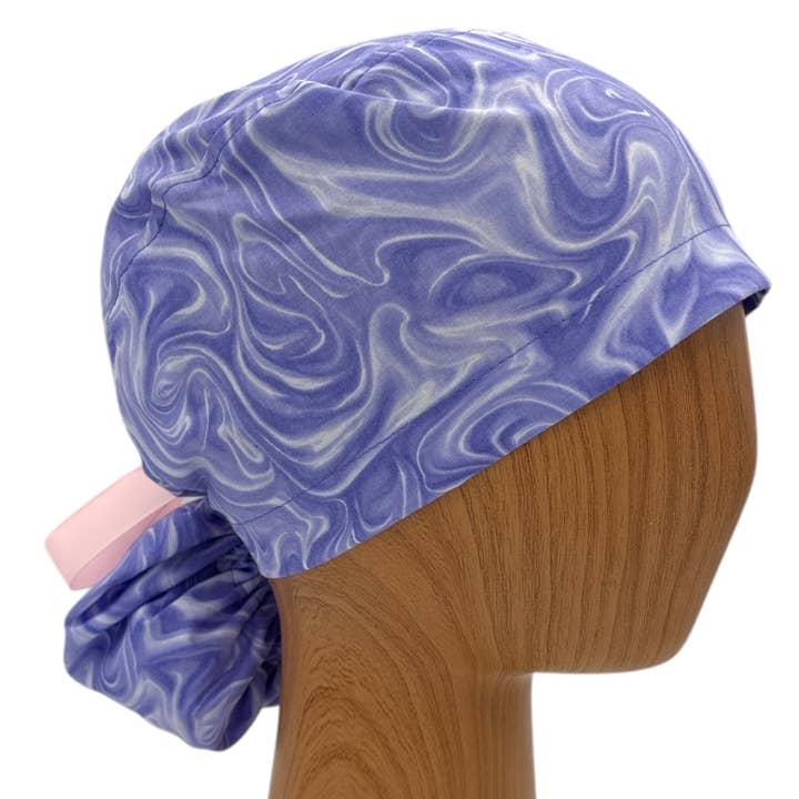 SewingLabPlus - Wholesale Healthcare Uniform - Women's - Purple Marble Scrub Cap Pony Tail Scrub Hat Ribbon Tie 1