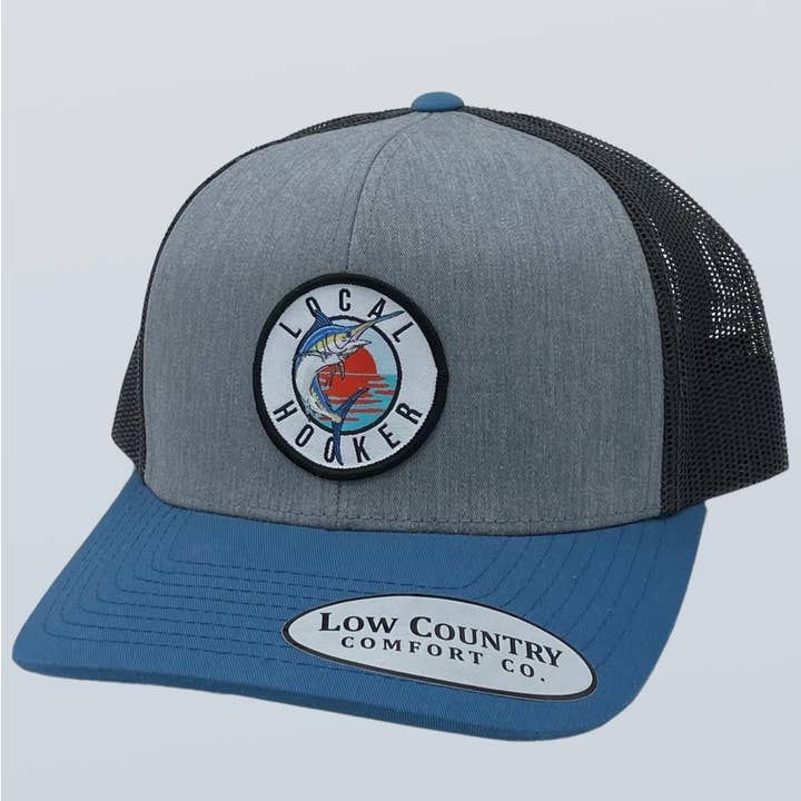 Chapeau tissé chiné/océan/noir avec patch marlin de Local Hooker pour la vente par Riverbed Threads