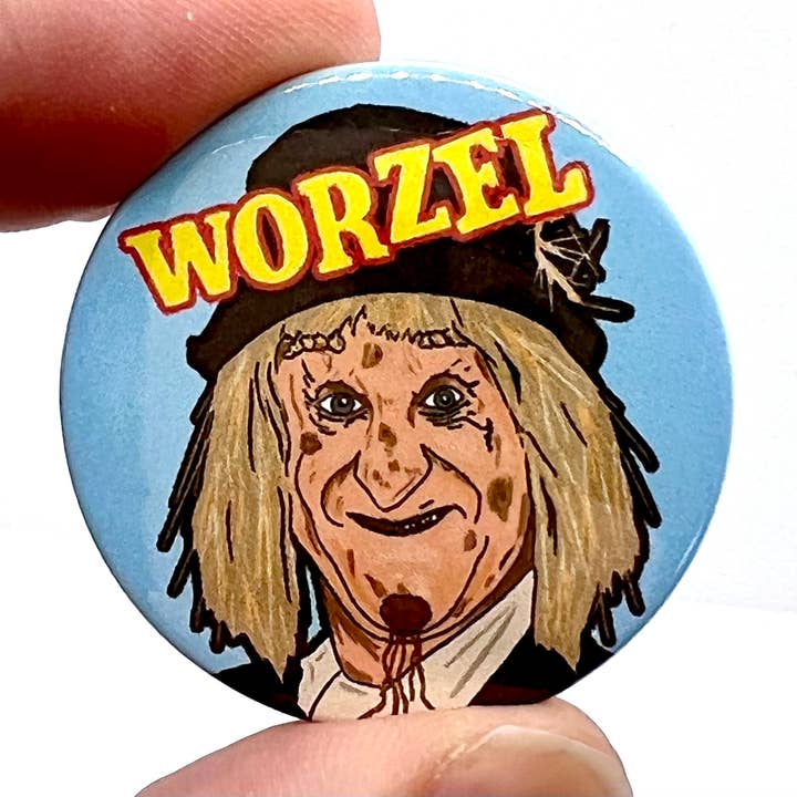 Worzel Gummidge Inspired Button Pin Badge for wholesale by Bite Your Granny