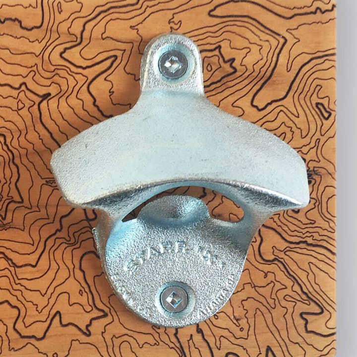Solid Wood Bottle Opener with Mountain Topography for wholesale by SML | Simple Modern Living
