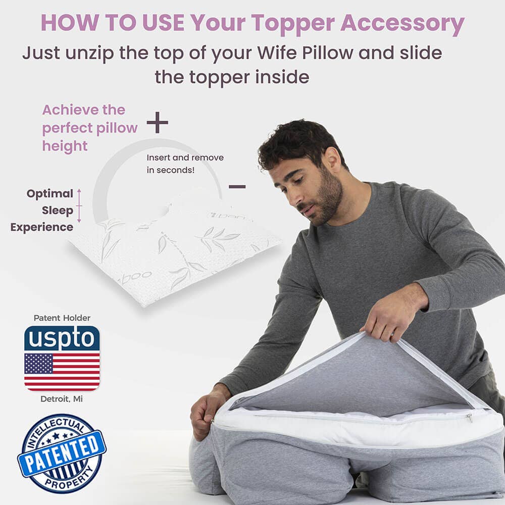 Husband Pillow – Almofada de cama por atacado – Inserir Topper - Espuma de Memória Desfiada de Carvão de Bambu (Ajustável / Acesso com Fecho)5