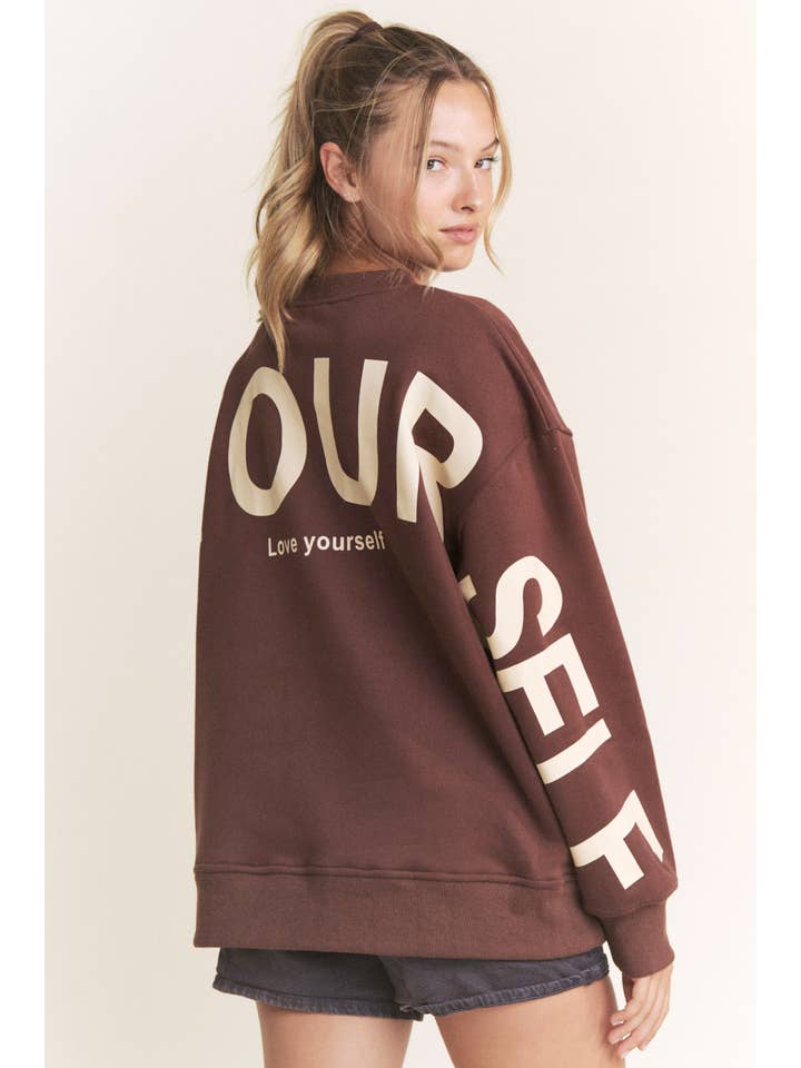 JADE BY JANE - Wholesale Graphic Sweatshirt - Women's - Be Yourself Love Yourself Printed Oversized Sweatshirt13