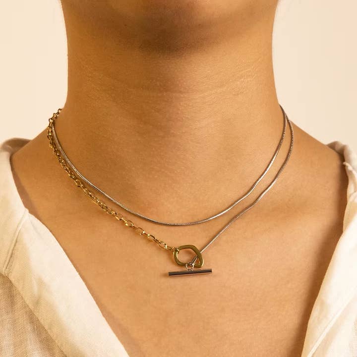 Colar de Duas Camadas com Corrente de Cobra Winnie por atacado de Fran's Hause