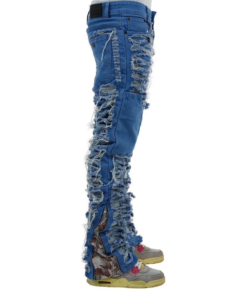 Denim Dawn Damaged Flared Stacked Jeans for wholesale on Faire2