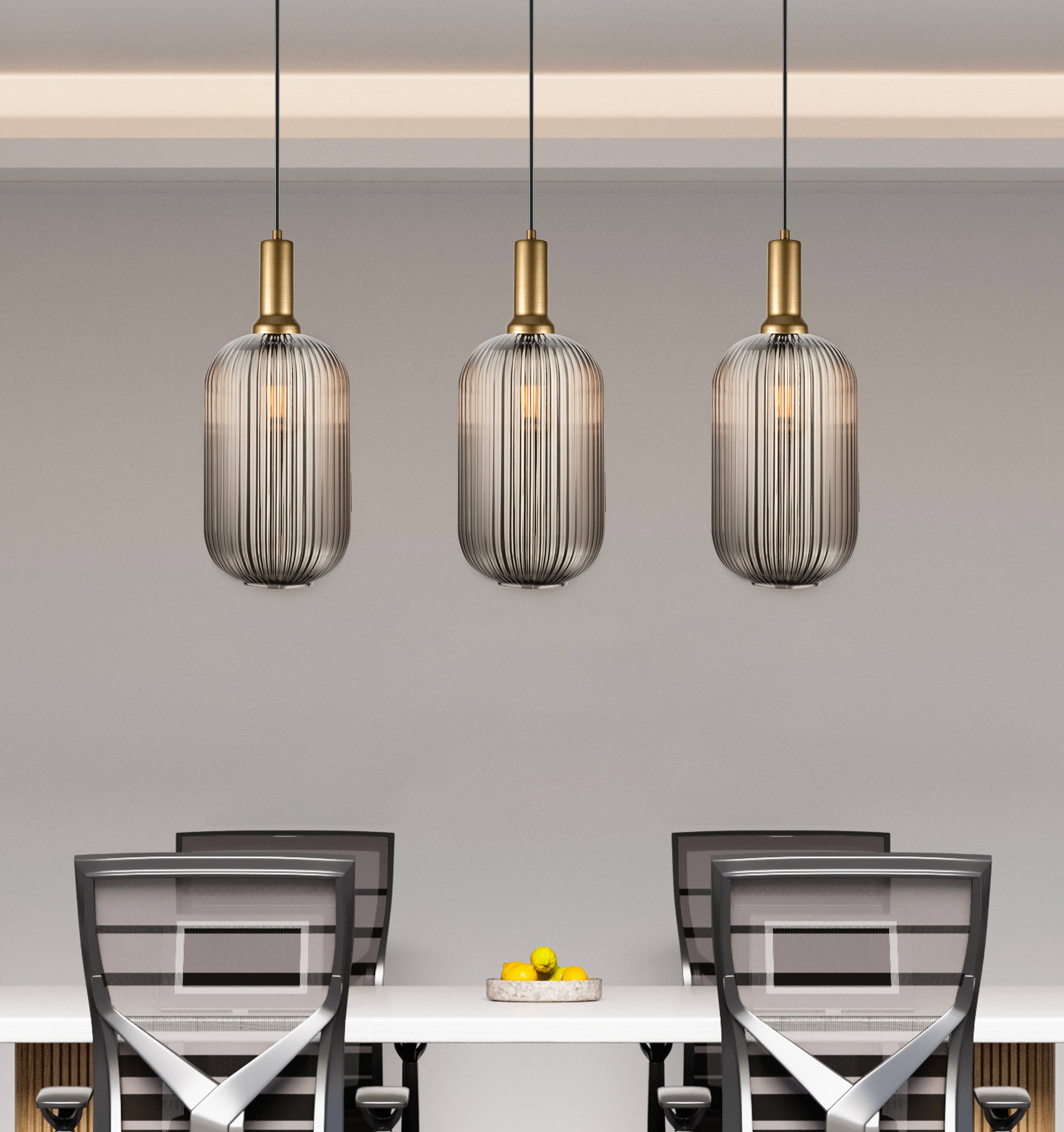 Eclipse Lighting - Wholesale Chandelier/Hanging Light - Linear Canopy Ribbed Glass Clear Multi Pendant Lighting Staircase, Custom Ribbed Glass Pendant Lighting, Multi Lighting for Stairwell Long Chandelier2