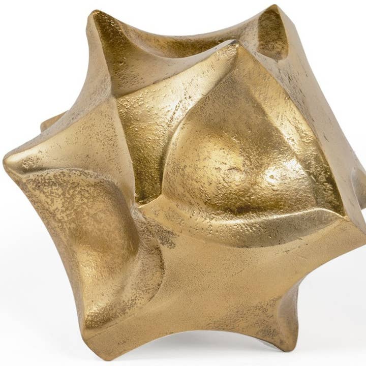 HomeRoots - Wholesale Sculpture - 5" Gold Aluminum Faceted Orb Tabletop Sculpture4