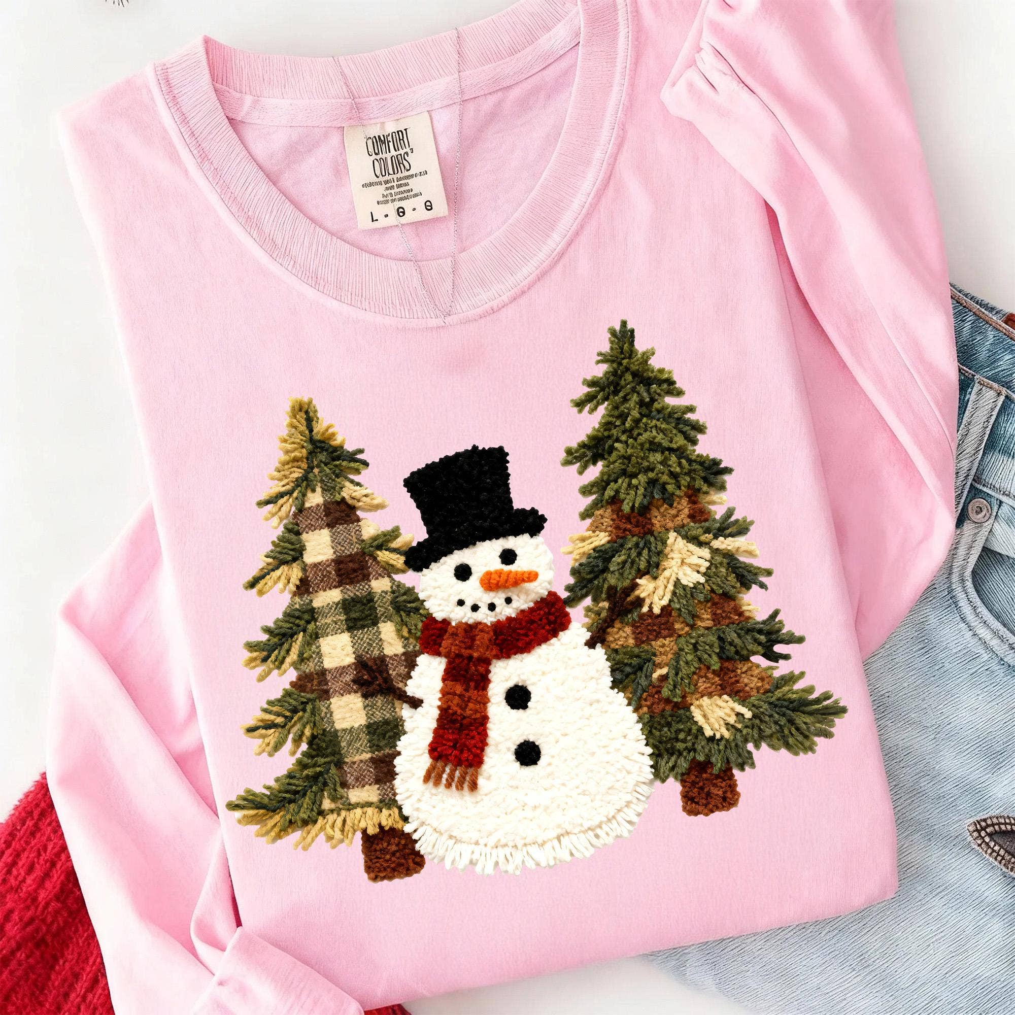 NVC Ecommerce LLC - Venta al por mayor Camiseta estampada - Mujer - Camiseta de Muñeco de Nieve de Ganchillo con Hilo de Latch Hook, Suéter de Muñeco de Nieve de Navidad5