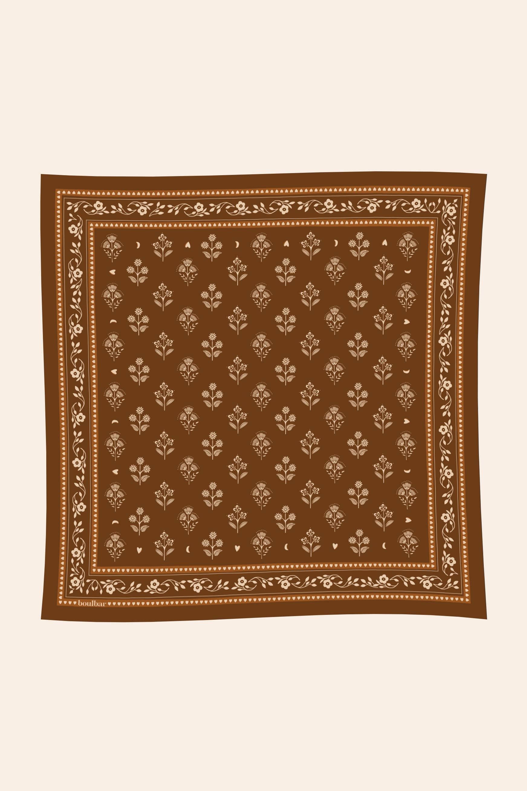 BOULBAR - Wholesale Scarf - Women's - Small cotton scarf - Saffron Indian flowers4