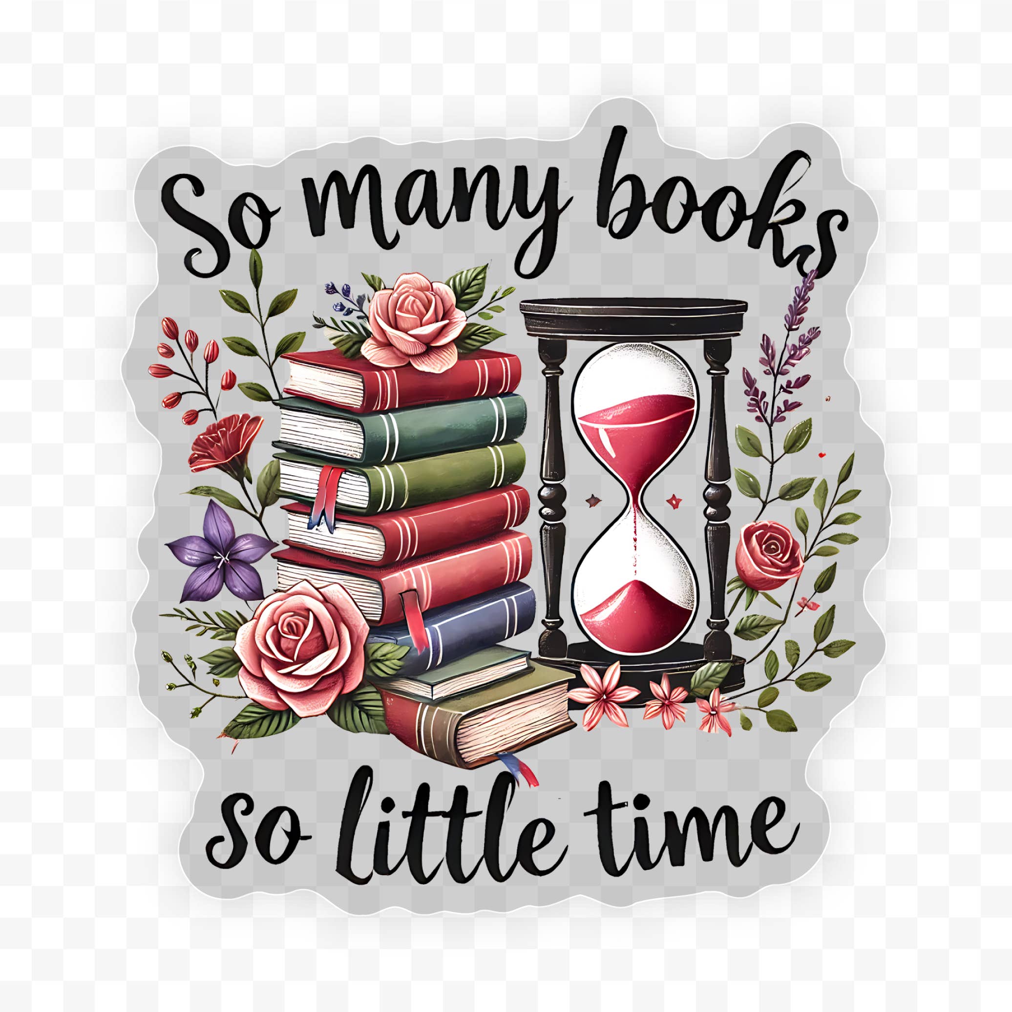Savannah and James Co – wholesale Klistermärke – Så många böcker, så lite tid, klar vinyl, klistermärke, 3x3 tum.0