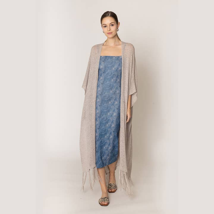 Fashion City - Venta al por mayor Kimono - Mujer - Cárdigan largo de punto con flecos y forro tipo kimono15