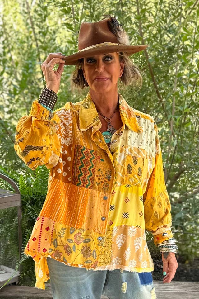 Jaded Gypsy - Venta al por mayor Camisa con botones - Mujer - Camiseta Patchwork Sunrise - Sunshine JG-152