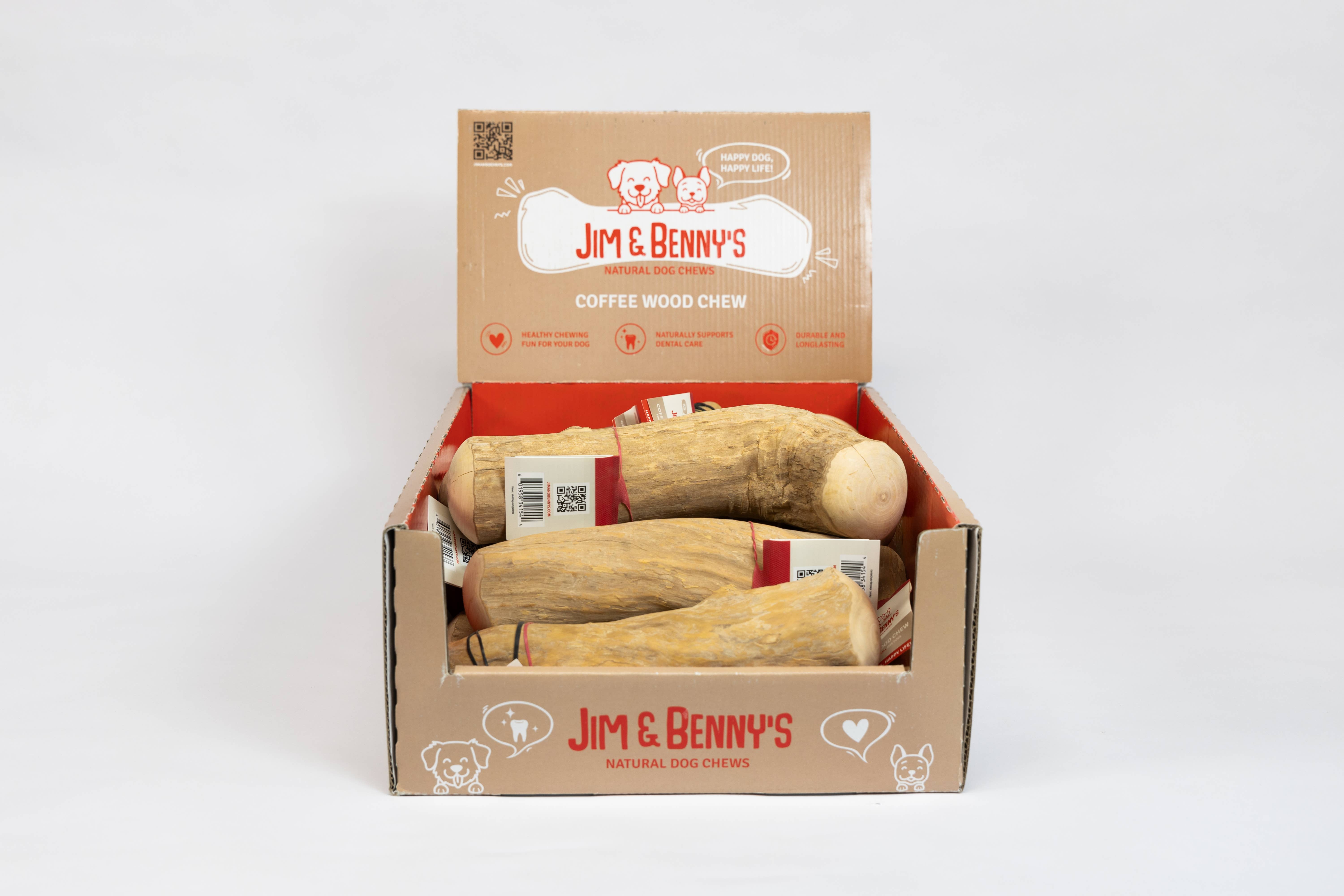 Jim and Benny's - Wholesale Pet Chew Toy - Dog - Coffee Wood Chew Shelf Display1
