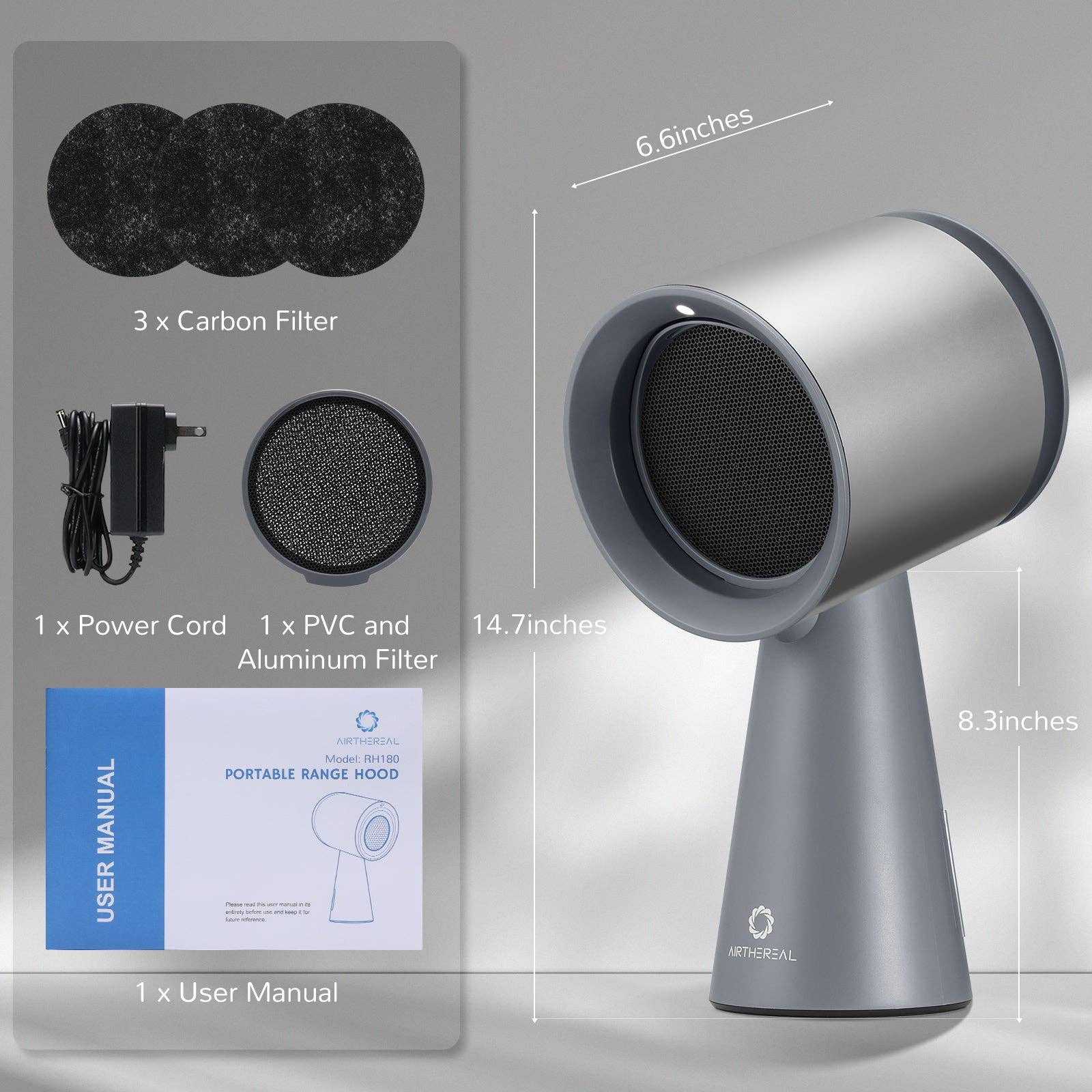 Airthereal - Wholesale Kitchen Appliance - RH180 Portable Desktop Range Hood, Wired Powered Option8