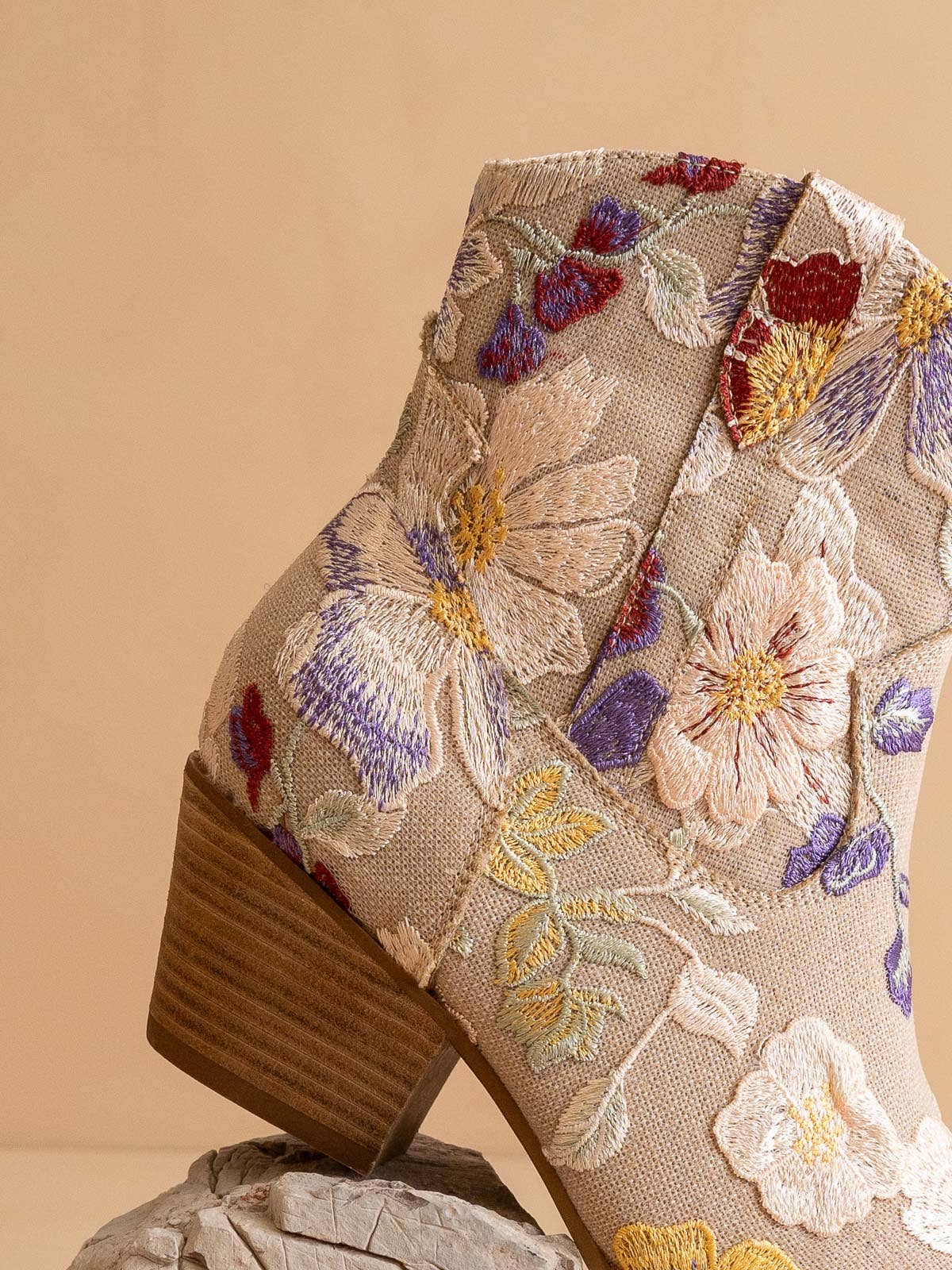 The Wanda | Taupe Floral Applique Western Boot for wholesale on Faire3
