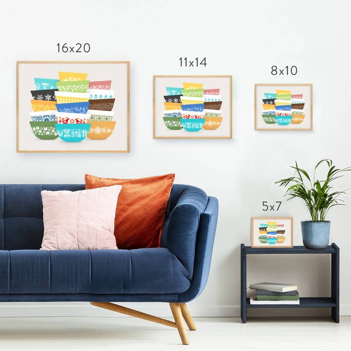 Twinkltoast - Wholesale Art Print - Colorful Pyrex-Inspired Bowl Stacks Print – Retro Wall Art1