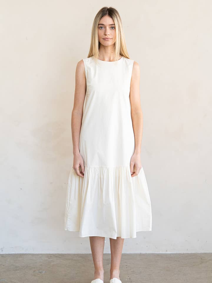 OPEN BACK RUFFLED POPLIN MIDI DRESS for wholesale by ELLE GREY