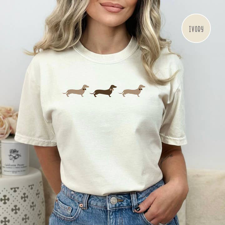 Houndstooth Dachshunds Comfort Colors® Tee for wholesale by CindyL Boutique