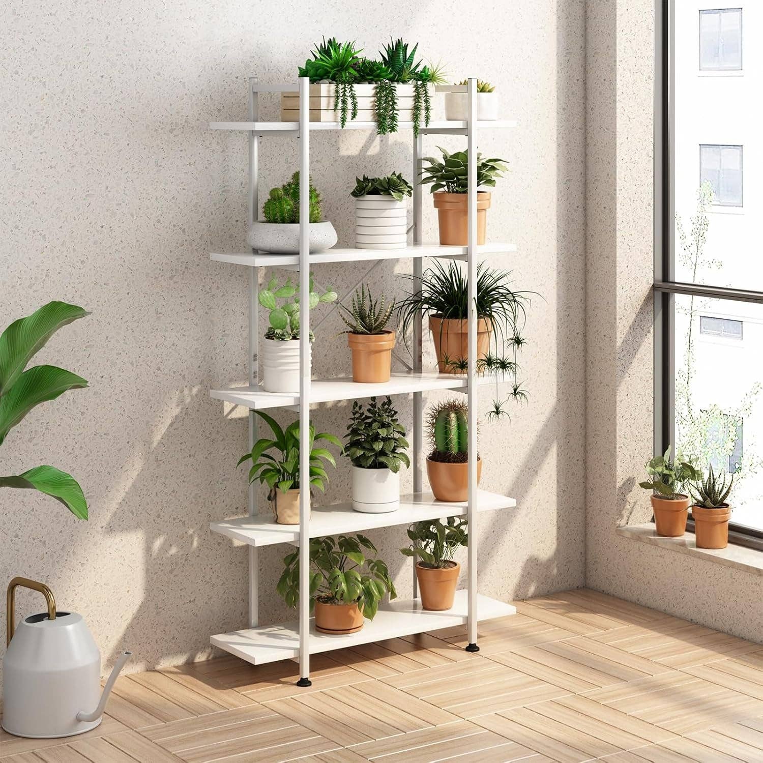 White 5 Tier Wooden Bookcase Tall Storage Organizer for wholesale on Faire7